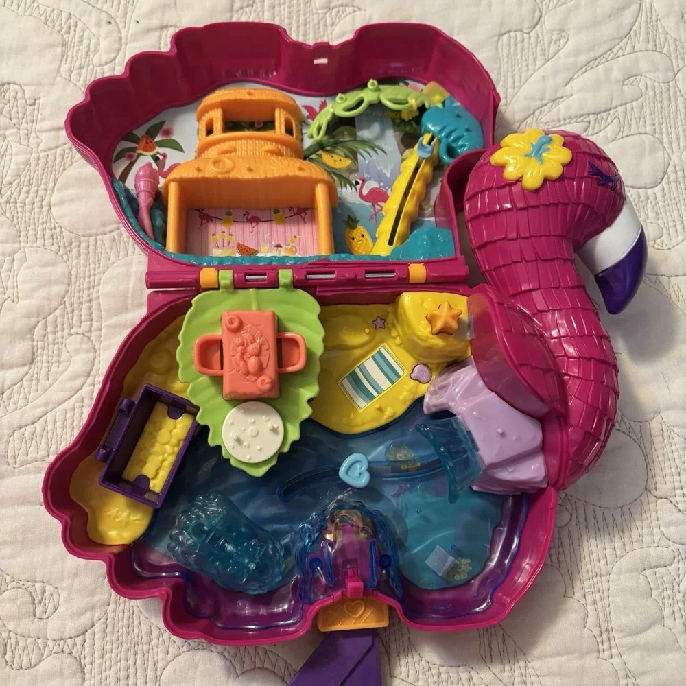 Poly Pocket 2021‎ Pink Flamingo Case/Purse Handles Missing Wing Incomplete Set